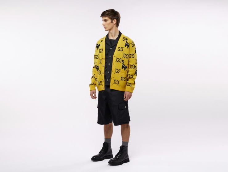 male model in gucci cardigan