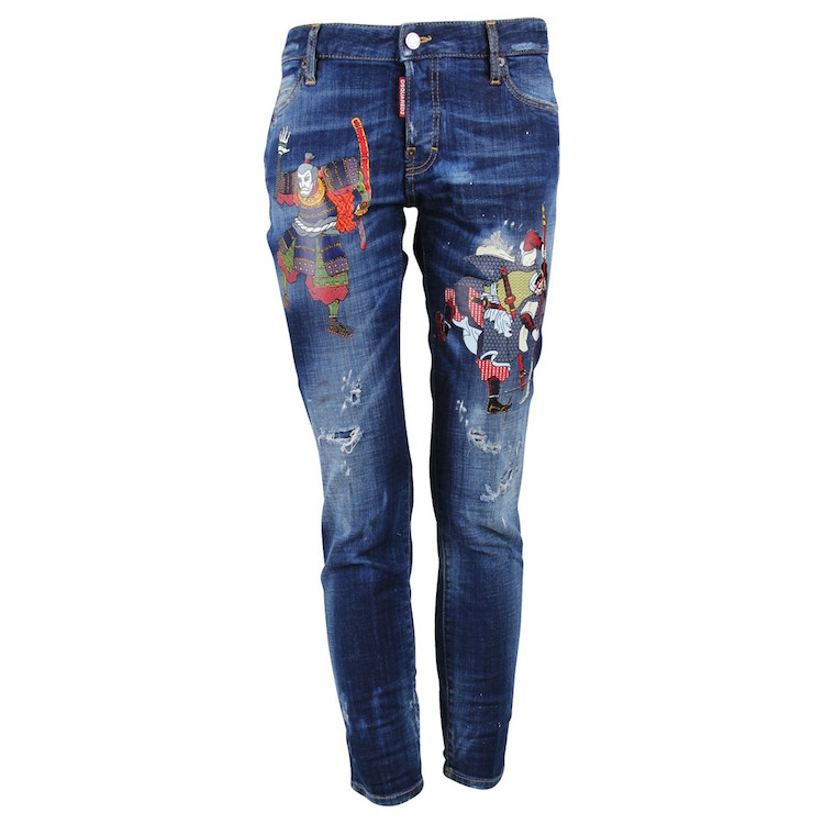 embroidered denim, DSQUARED2 samurai jeans