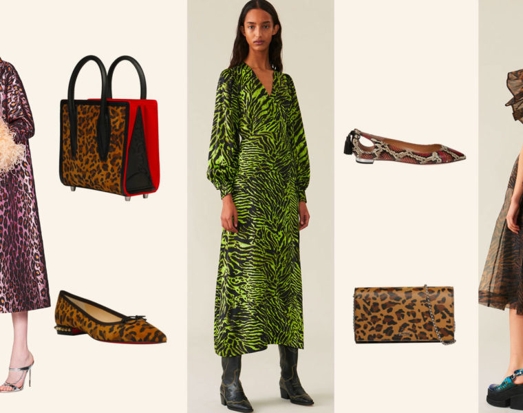 animal print dresses, slip ons, accessories