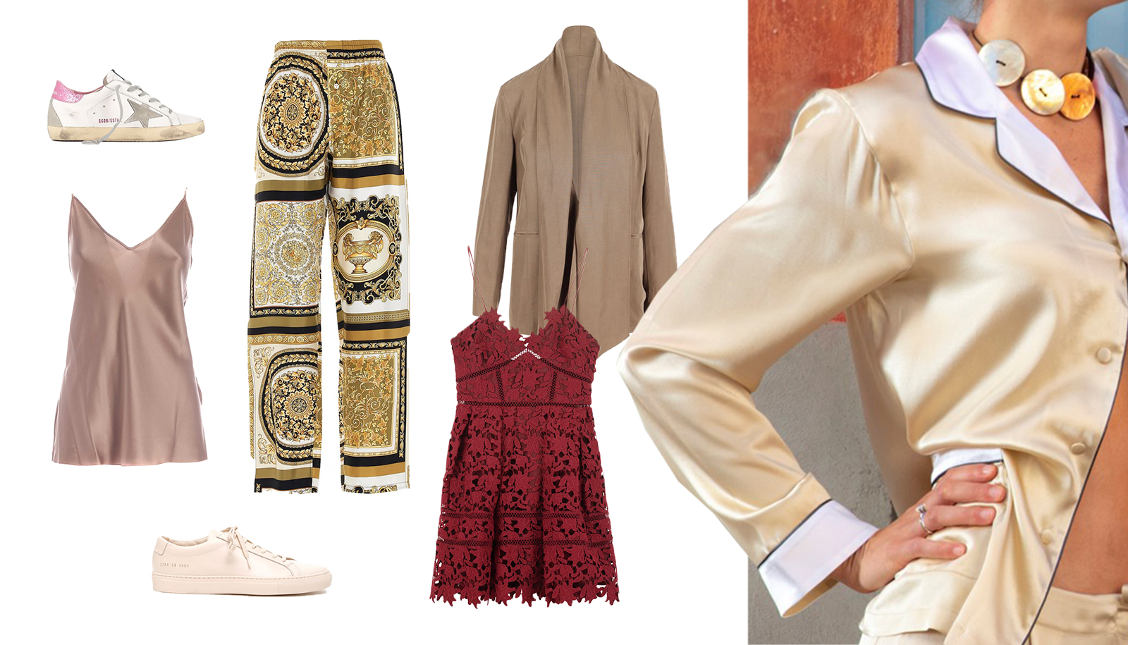 luxury loungewear at Best Luxury Handbag 
- max mara, versace, golden goose, silk pajamas