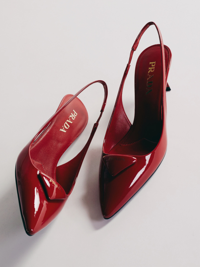 prada red kitten heel slingbacks on italist