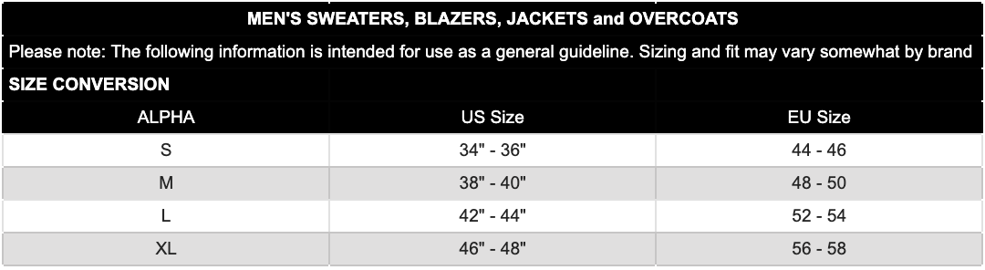 Palm Angels Size Chart