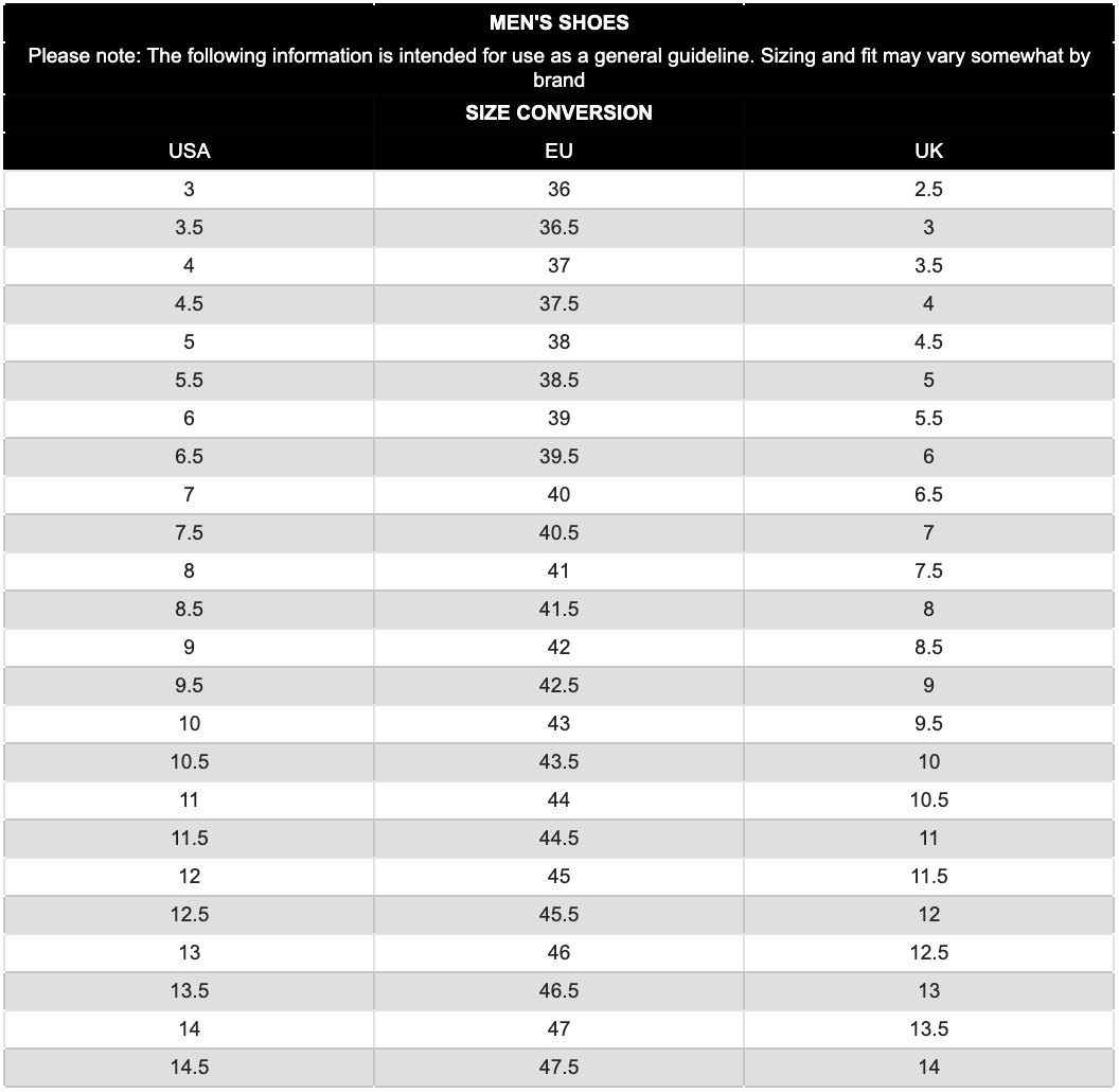 Tod's Size Chart