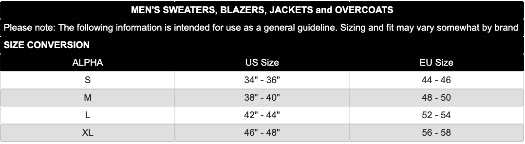 Casablanca Size Chart