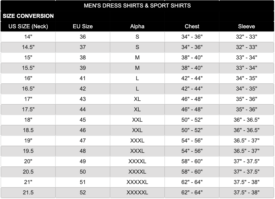 Thom Browne Size Chart